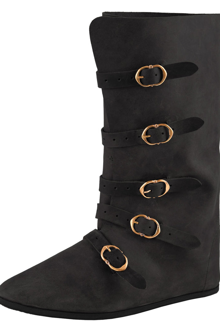 Medeltida stövlar med spännen, svarta