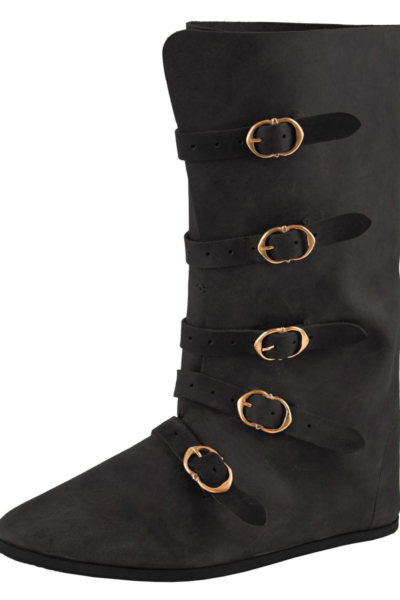 Mittelalterliche Stiefel mit Schnallen, schwarz
