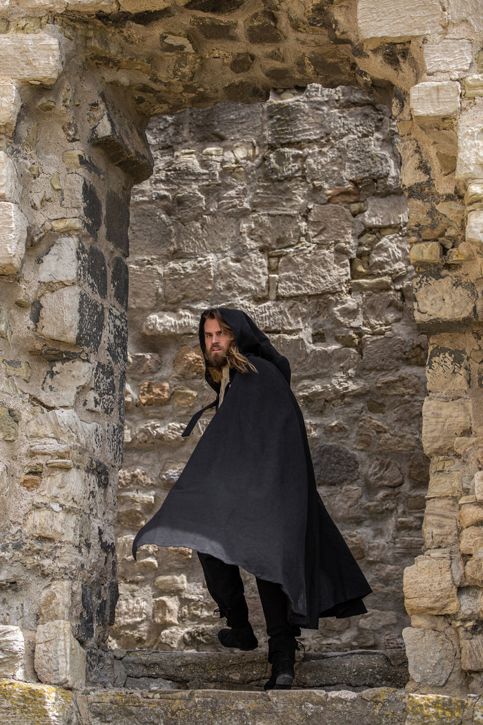 Middelalderlig kappe Karen, uldmix, sort