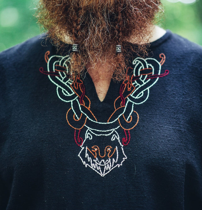 Viking tunic wolf Fenrir, black