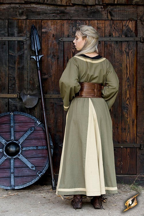 Viking dress Astrid, green/beige