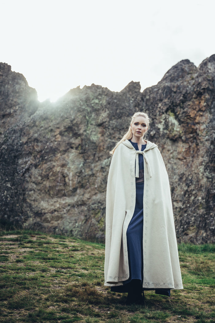 Manteau brodé Damia, crème, en mélange de laine