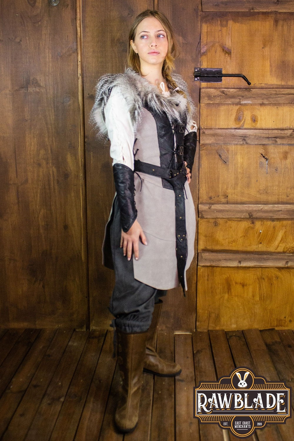 Eule Lederjerkin, Damen, schwarz grau