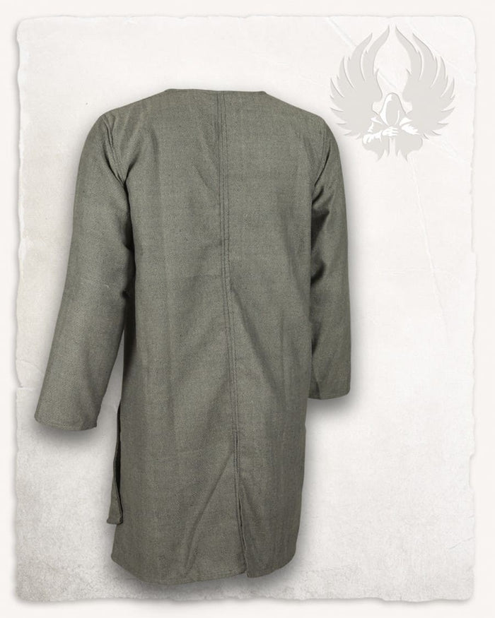 Caftano vichingo, grigio, misto lana a motivo spigato