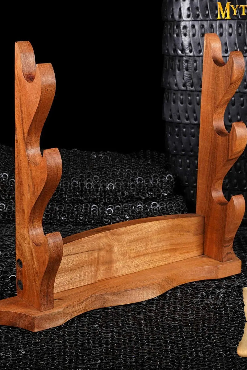 Wooden sword stand for three swords, table stand