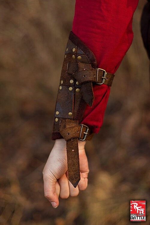 Fighter leren bracers, onderarmbeschermers, bruin