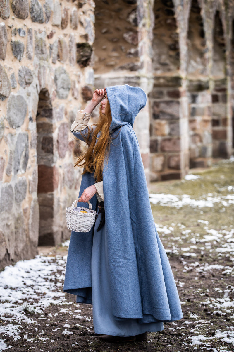 Middelalderlig kappe Mila, uldmix, blå