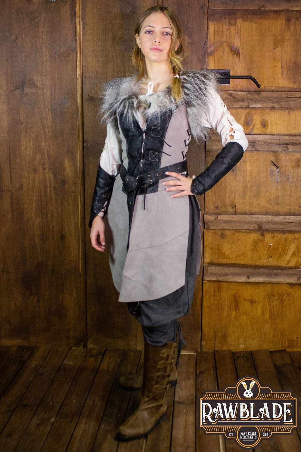 Eule Lederjerkin, Damen, schwarz grau