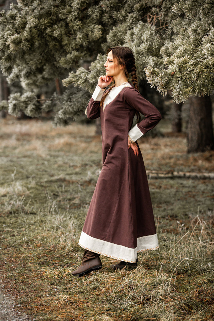 Viking dress Estrid, brown-natural
