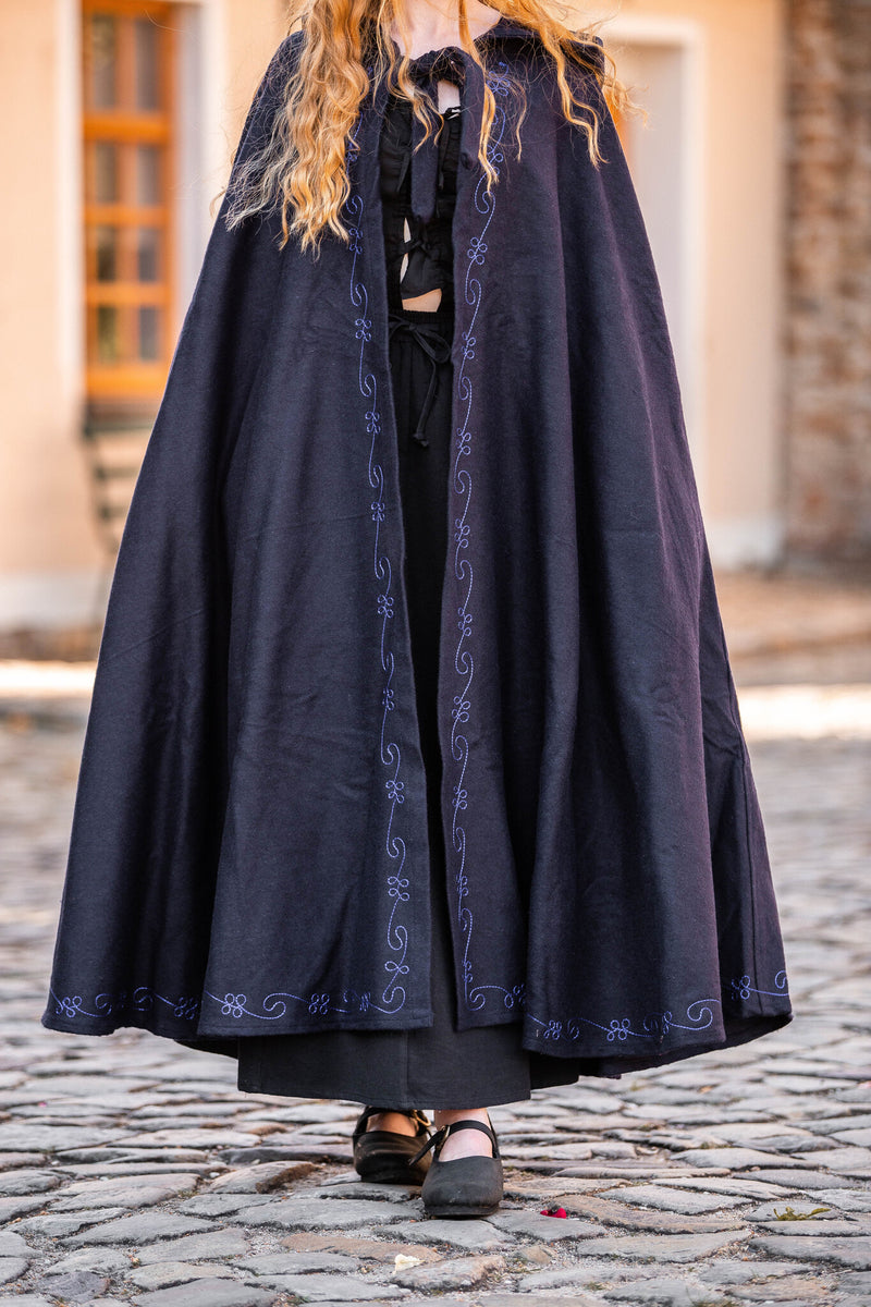 Manteau brodé Damia, bleu, en mélange de laine