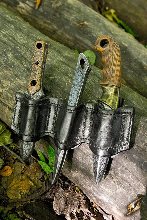 Houder voor LARP werpmessen zwart, incl. 3 messen