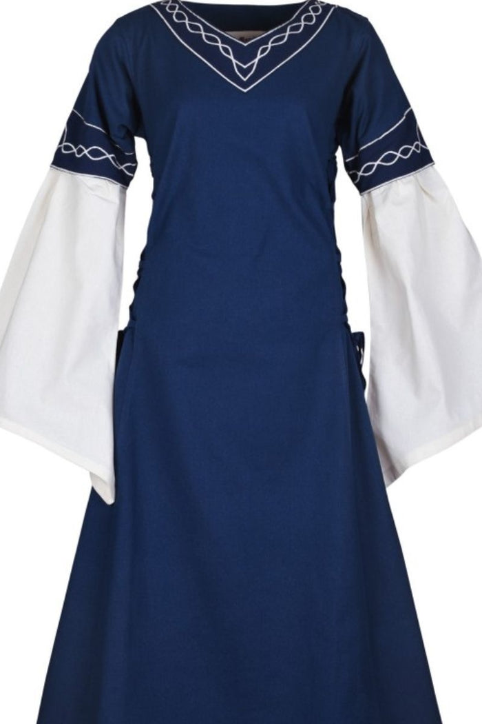 Gotische jurk Fiona, blauw-naturel