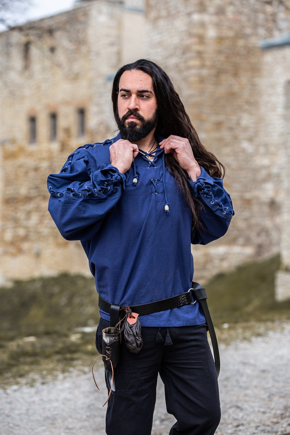 Pirat skjorta med snörning, blå