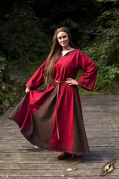 Vikingų suknelė Astrid, raudona/ruda
