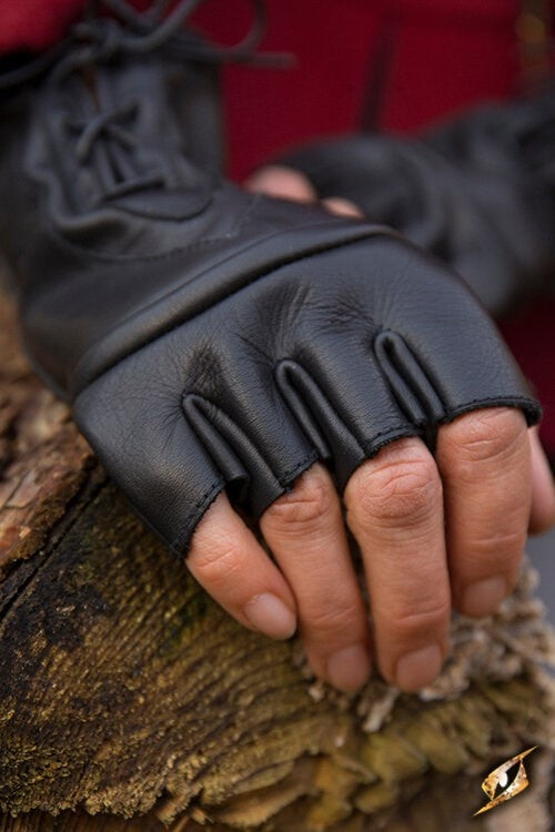 Fingerlösa handskar med snörning, svarta