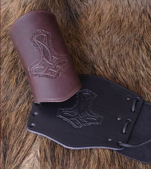 Leather Viking bracers, underarm guards (long), black
