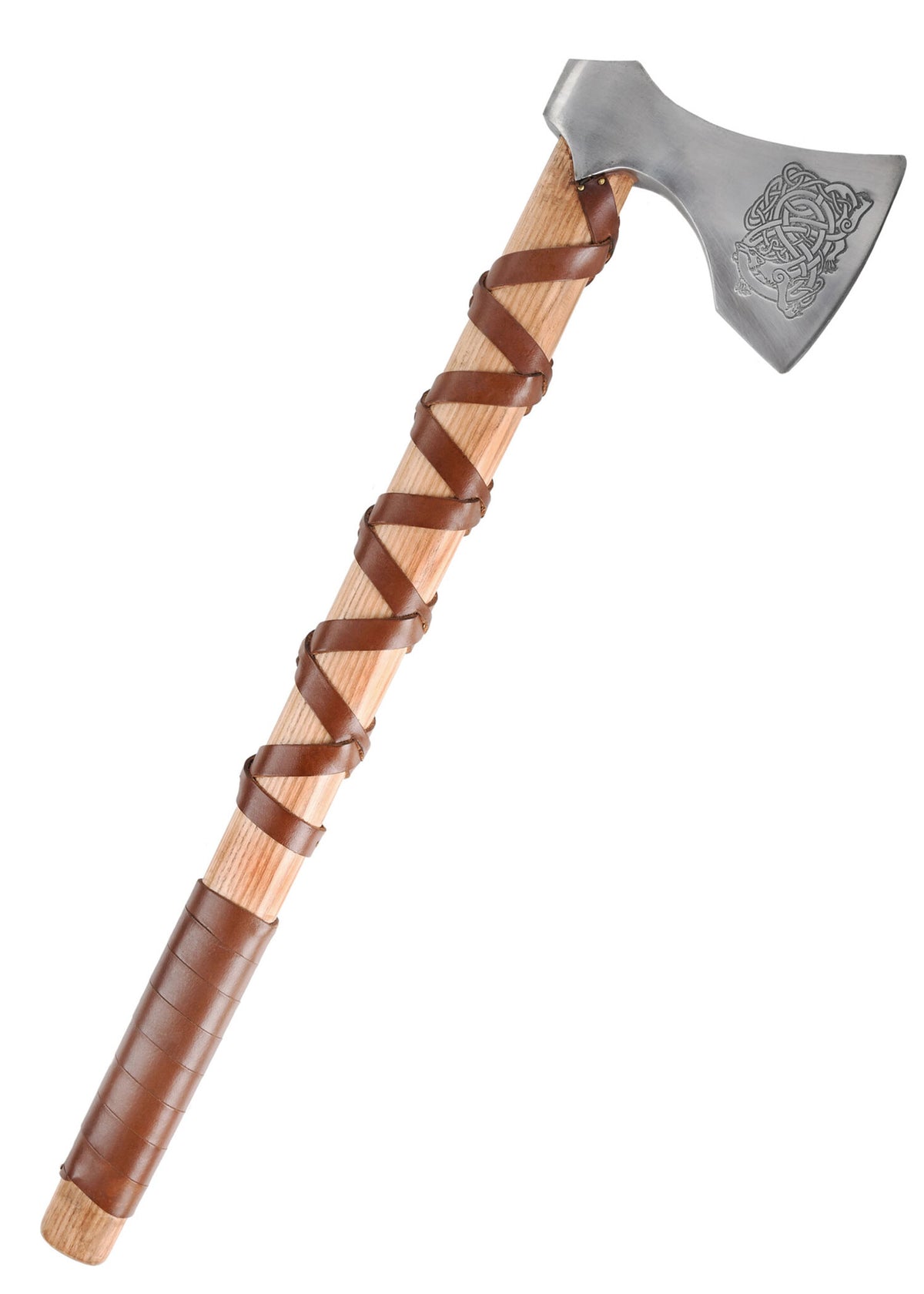 Machado viking, tipo E, gravado, semi-afiado