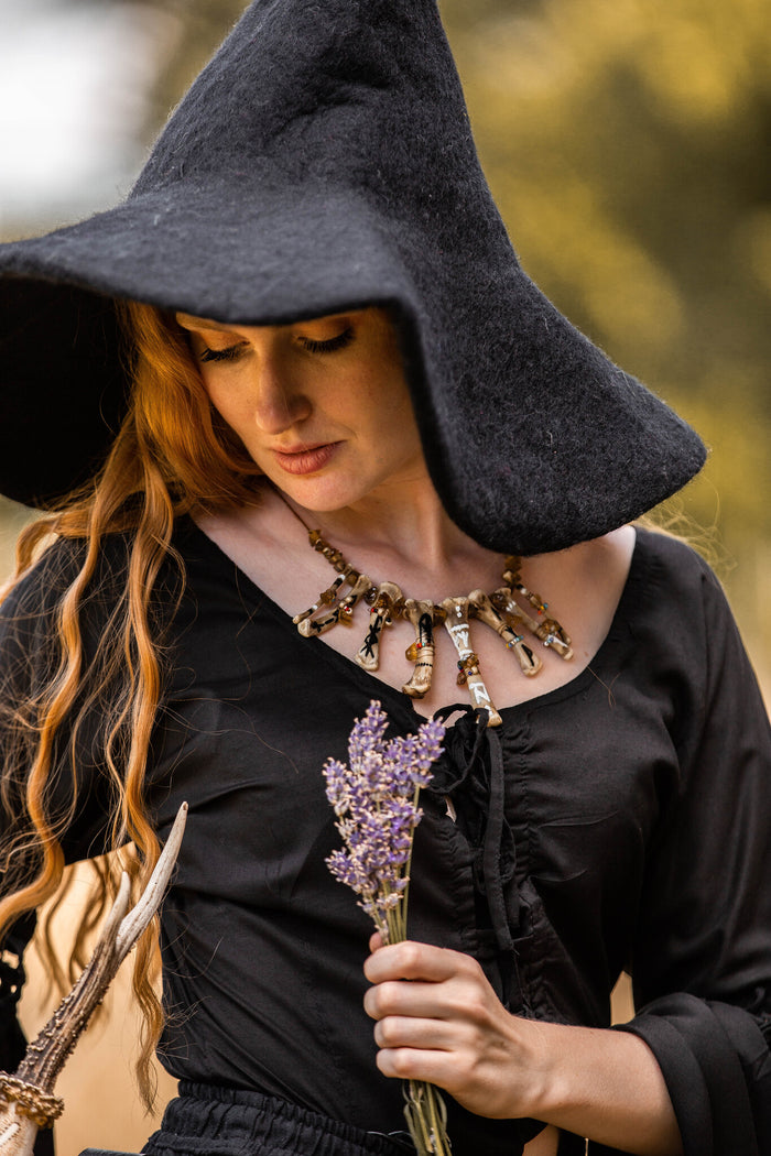 Witch hat, black, wool felt
