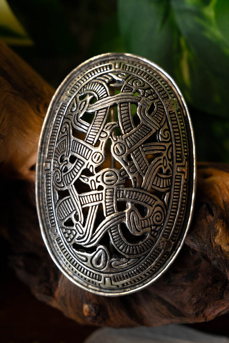 Broche tortue viking de style Jelling, argentée, prix à l’unité