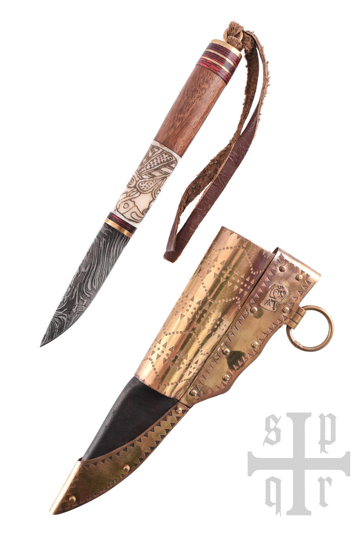 Vikingmes Odin's raven, damascusstaal, semi-scherp