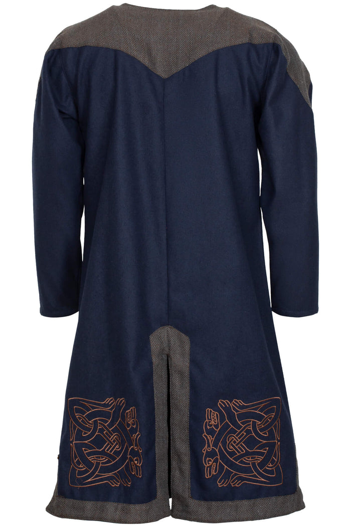 Geborduurde Norgaard tuniek, wolmix, blauw