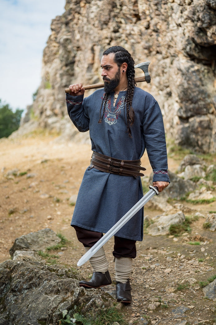 Viking tunic wolf Fenrir, blue