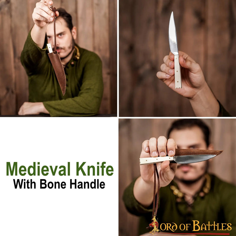 Couteau de table du XVe siècle avec manche en os, acier inoxydable