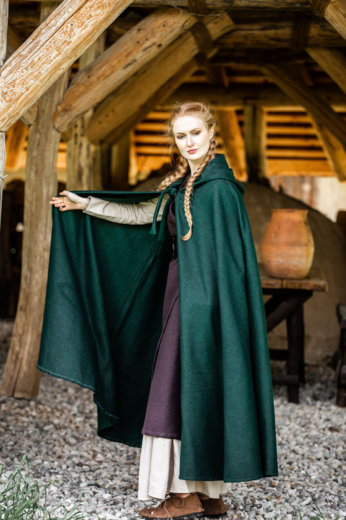 Średniowieczny płaszcz Karen, zielony, mieszanka wełny