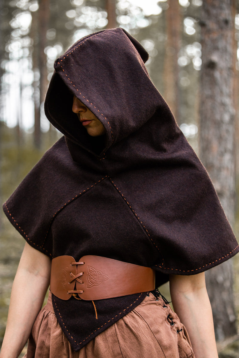 Capuchon Skjoldehamm Halfdan, marron, mélange de laine