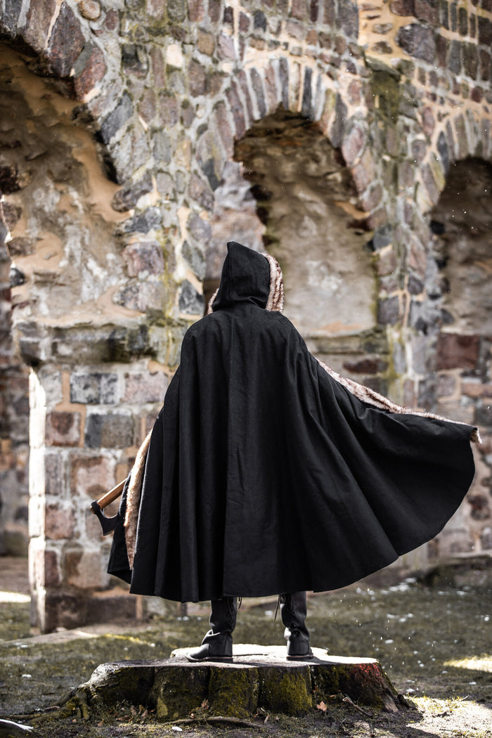 Viking cloak Fjell, black, wool mix