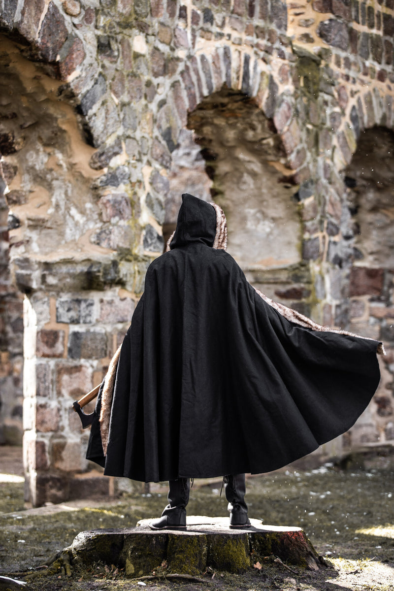 Vikingamantel Fjell, svart, ullmix