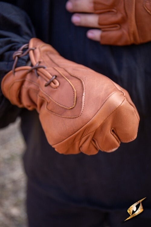 Guantes sin dedos con cordones, marrones