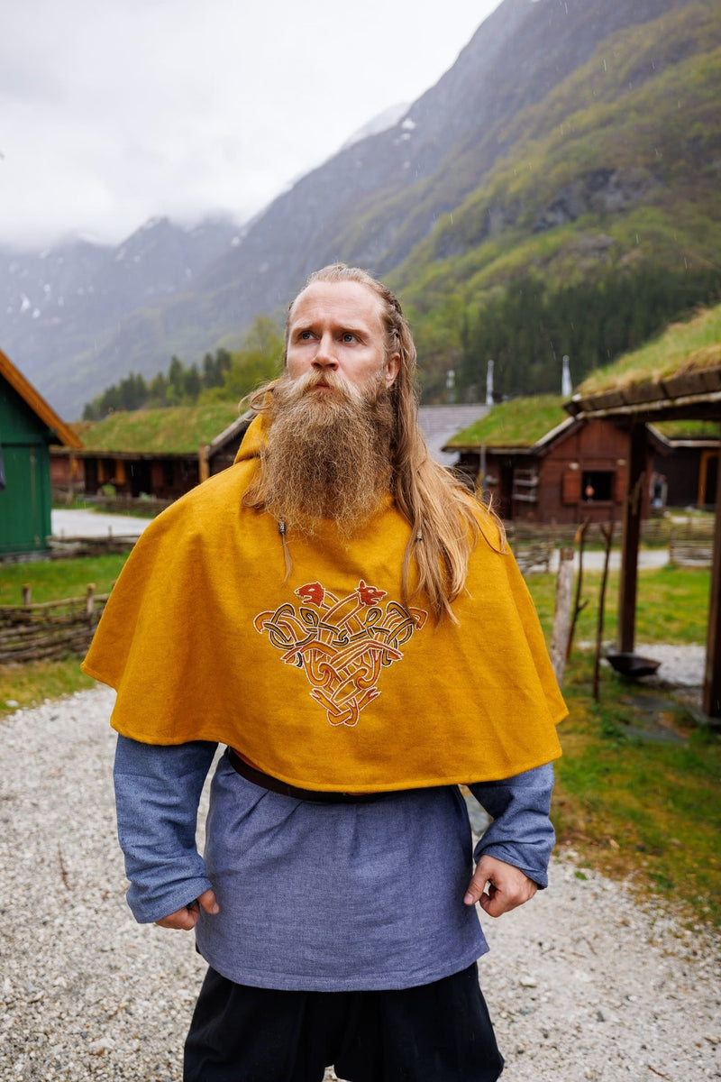 Chaperon viking Bjomolf jaune moutarde, mélange de laine