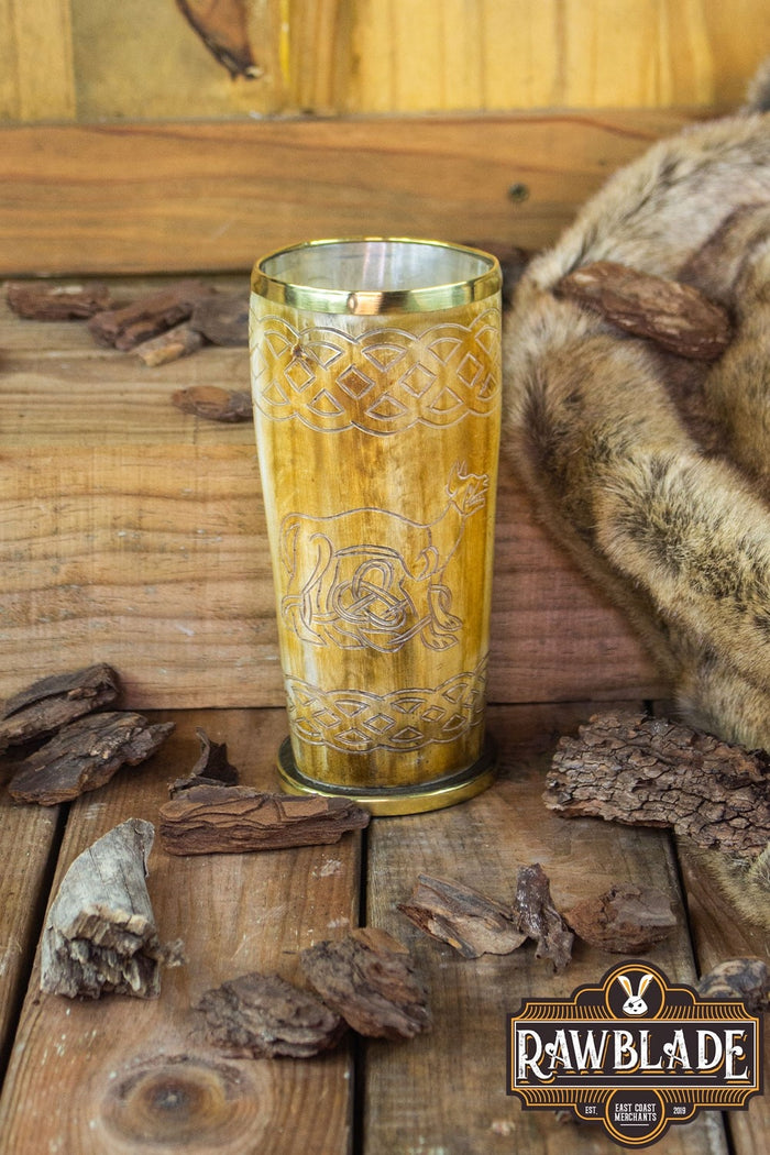 Horn Mug Celtic dog, 300-500 ml