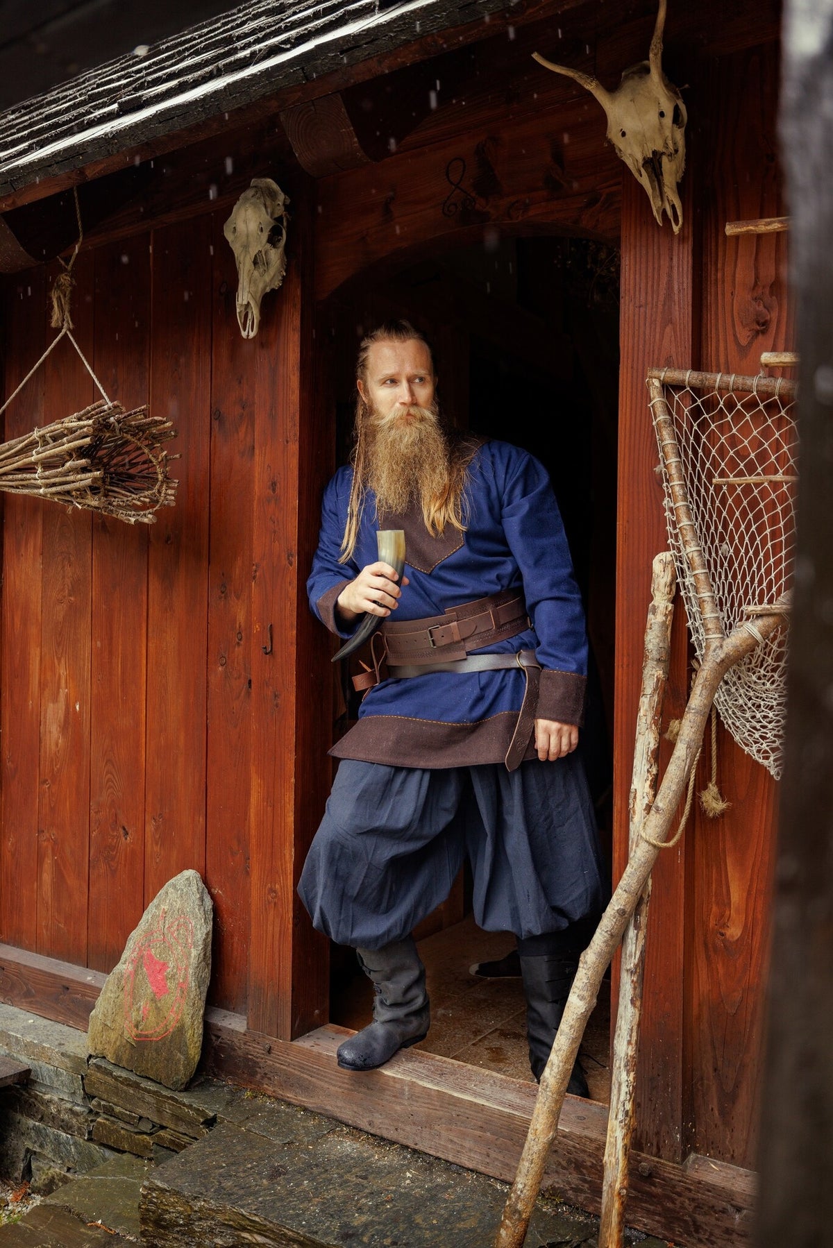 Vikingetunika Roland, uldmix, blå