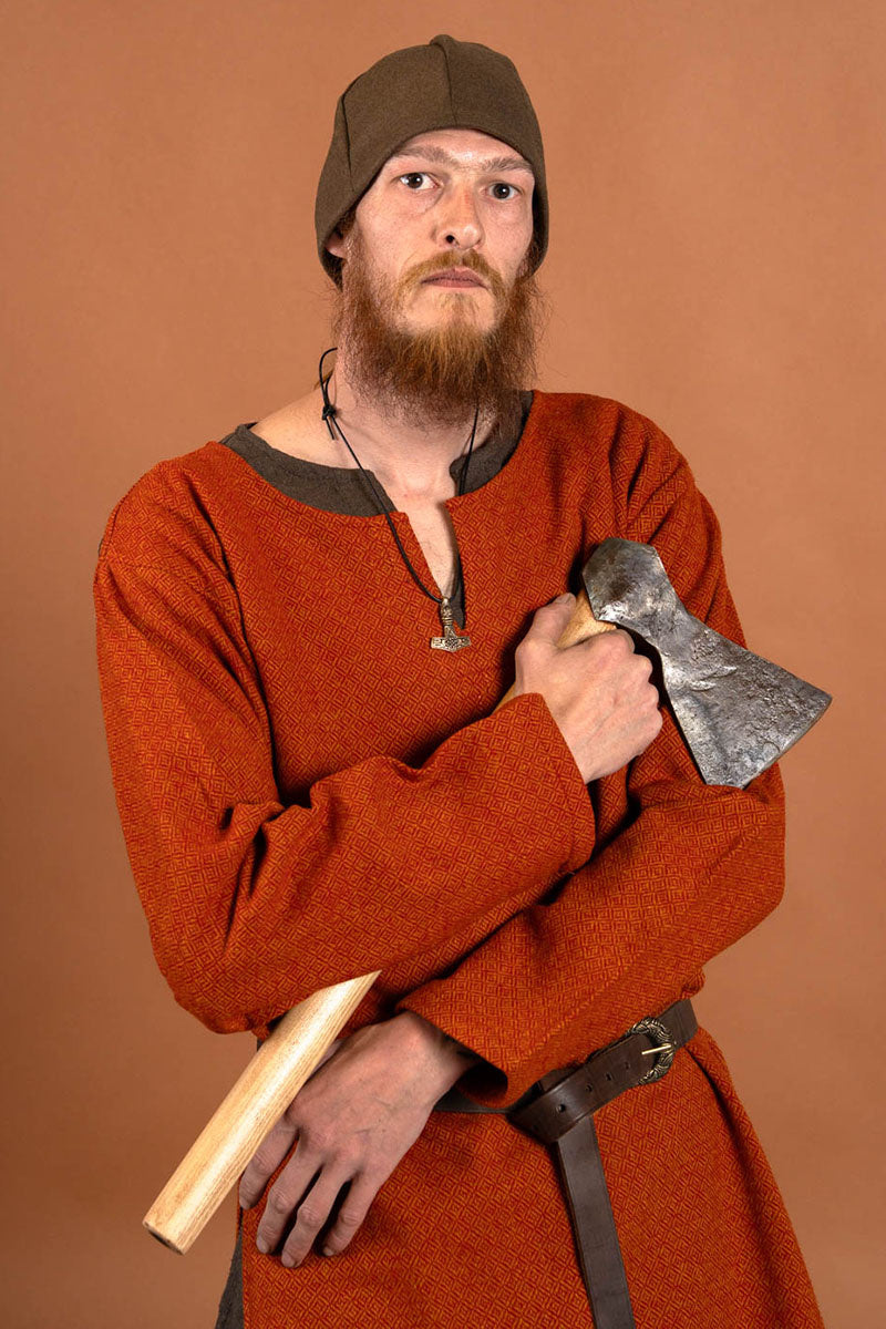 Diamantkypert tunika, 100 procent ull, orange röd