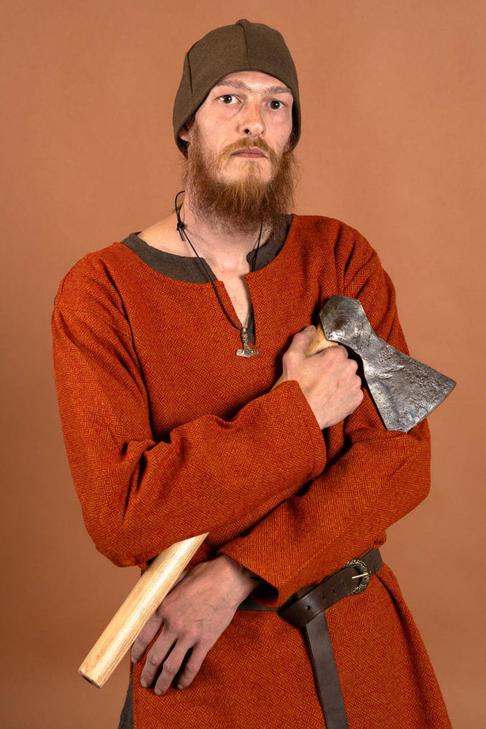 Diamantkypert tunika, 100 procent ull, orange röd