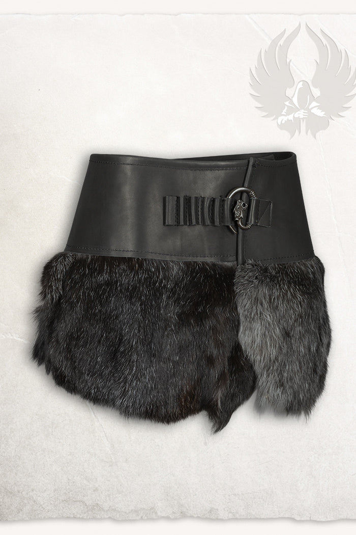 Karya fur skirt with dragon, black