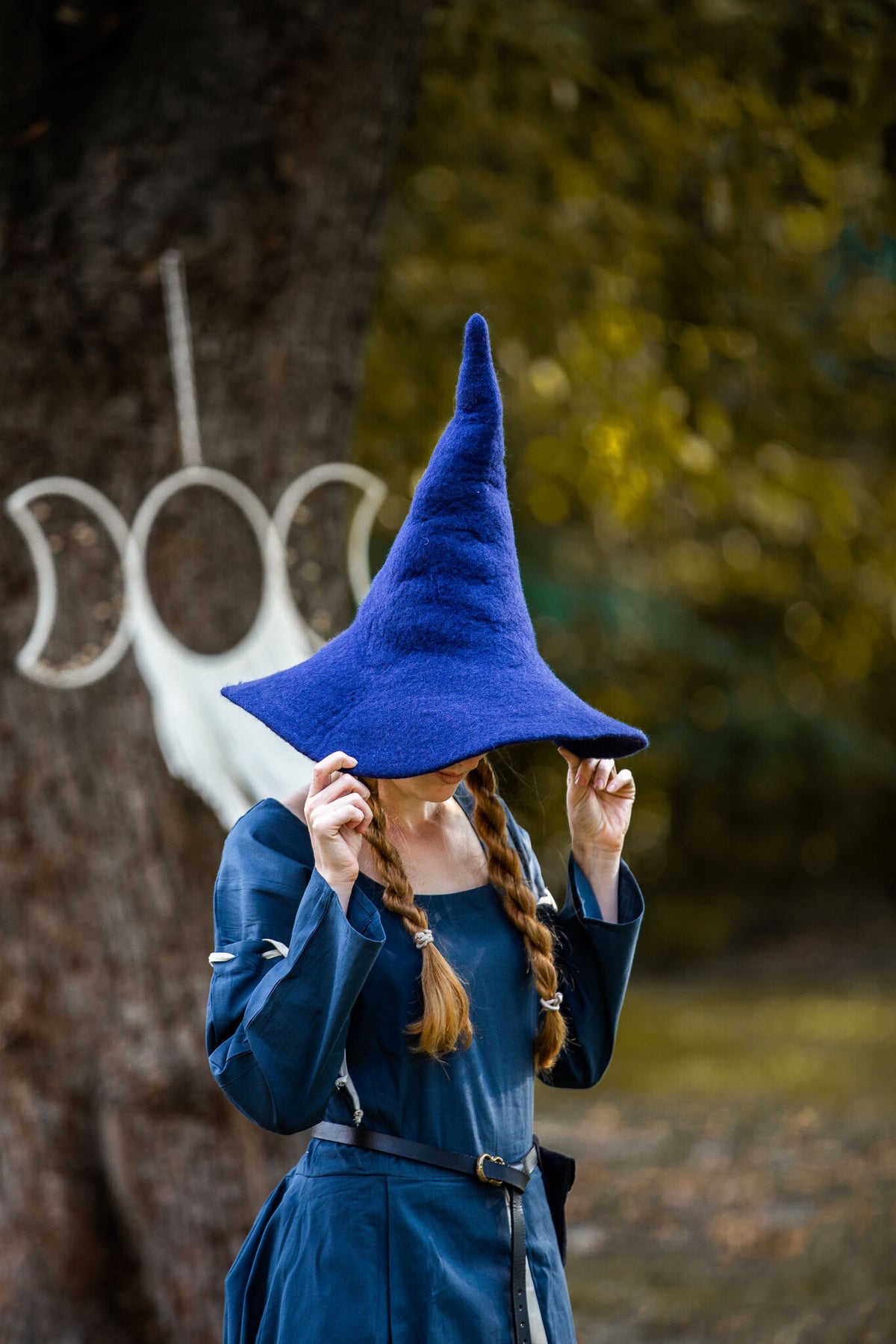 Witch hat, wool felt, blue