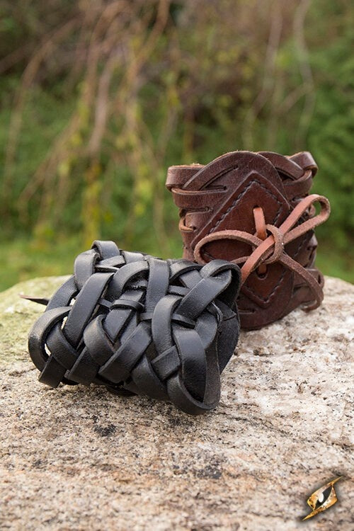 Pulsera trenzada, marrón, cuero