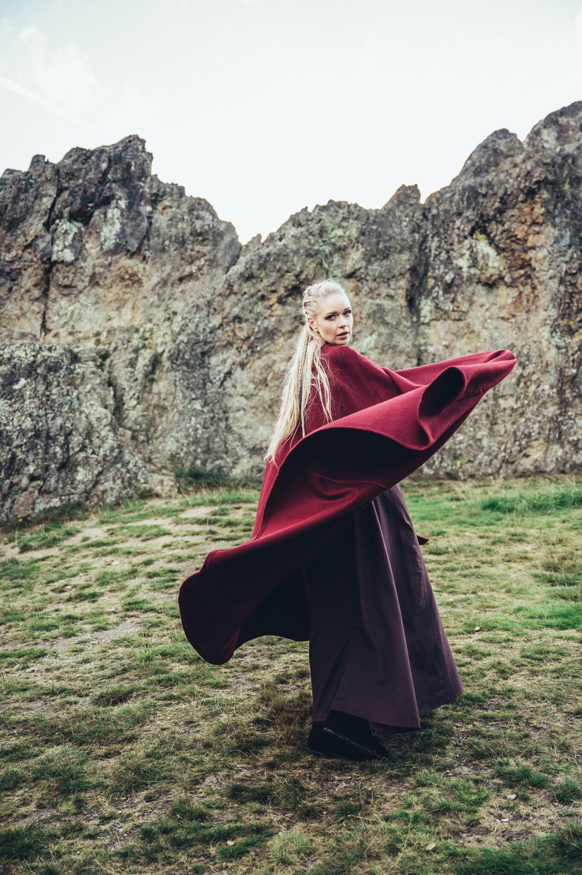 Middelalderlig kappe Robin, uldmix, rød