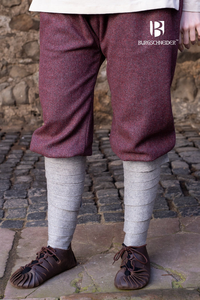 Pantaloni vichinghi Tilda a motivo spigato, misto lana, rosso bordeaux