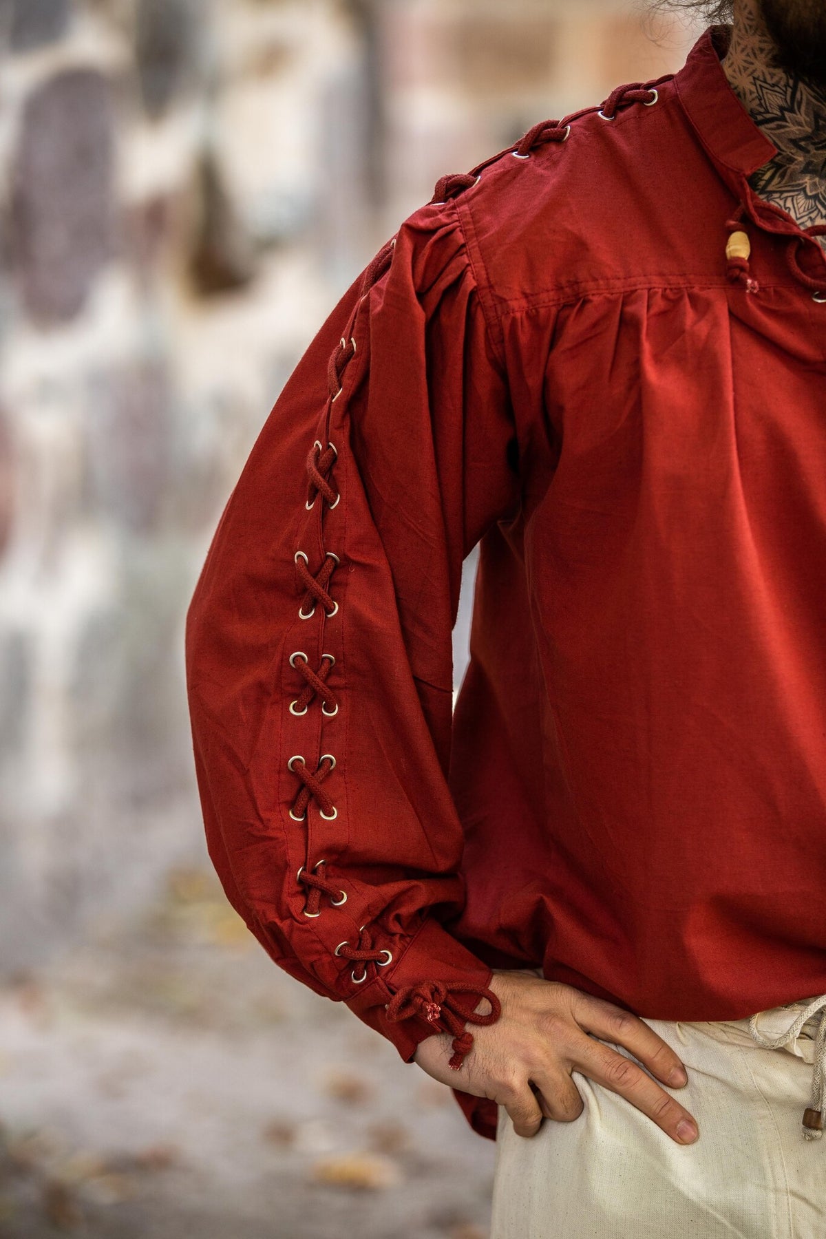 Piratenhemd mit Schnürung, rot