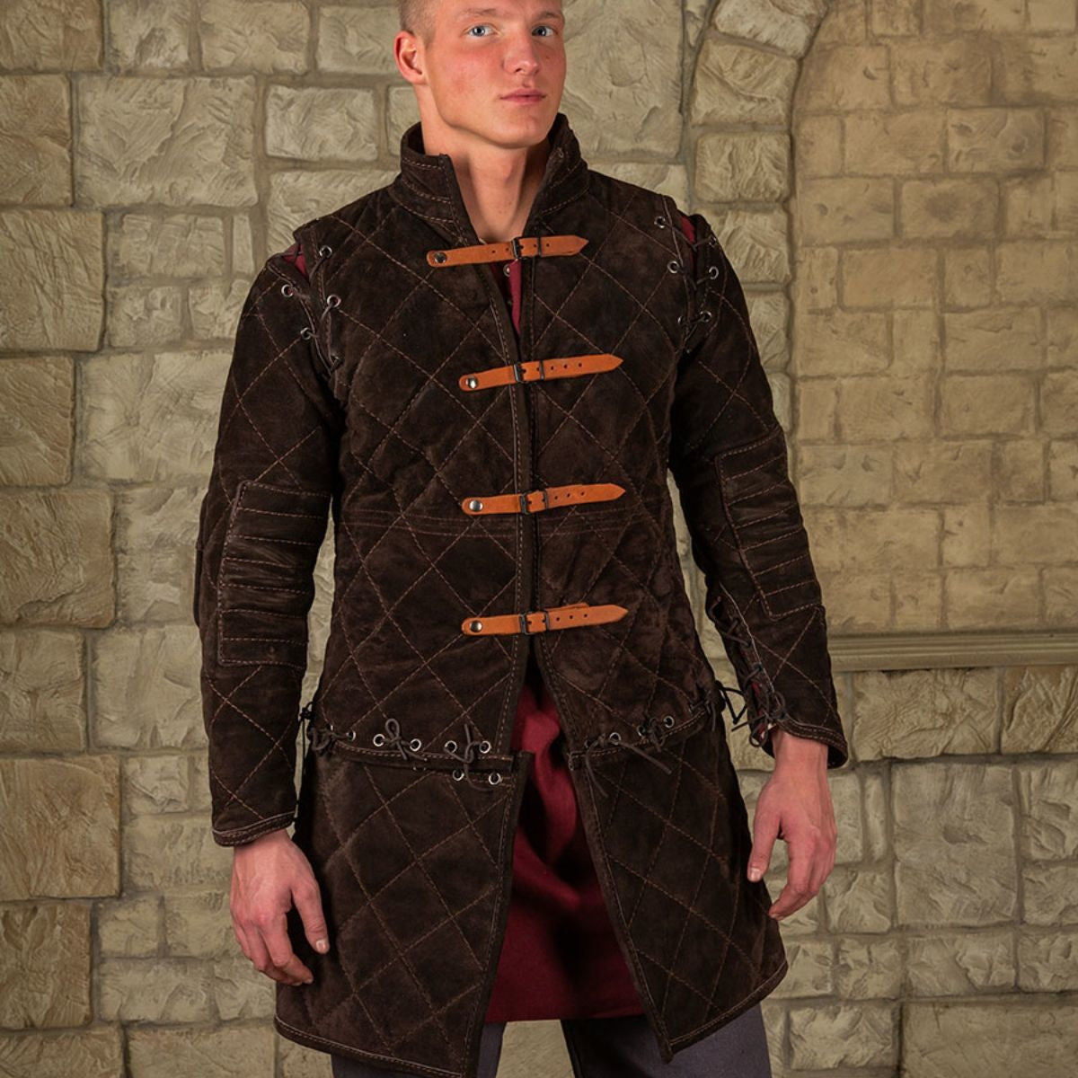 Gambeson Arthur in pelle scamosciata, set completo, marrone