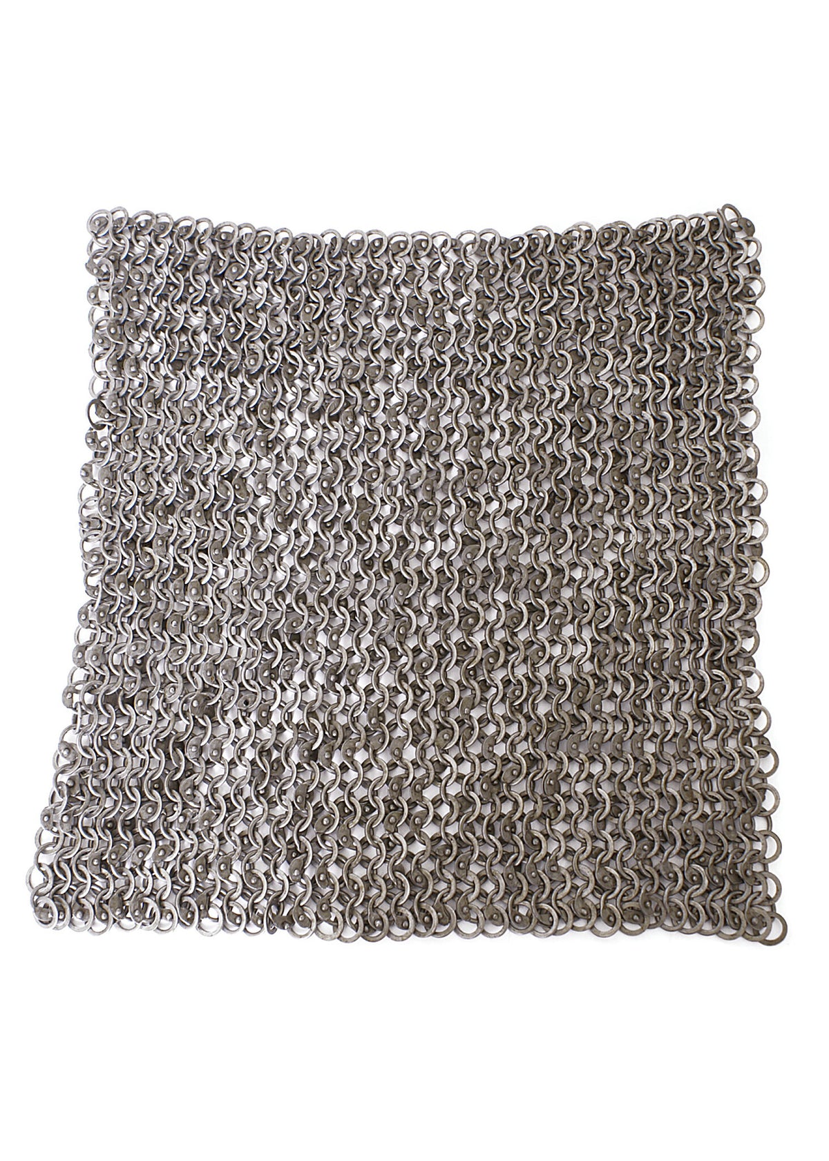 Romerskt ringbrynjestycke, 20 × 20 cm, runda ringar – runda nitar, 6 mm