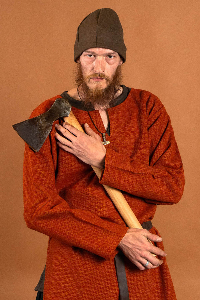 Diamantkypert tunika, 100 procent ull, orange röd