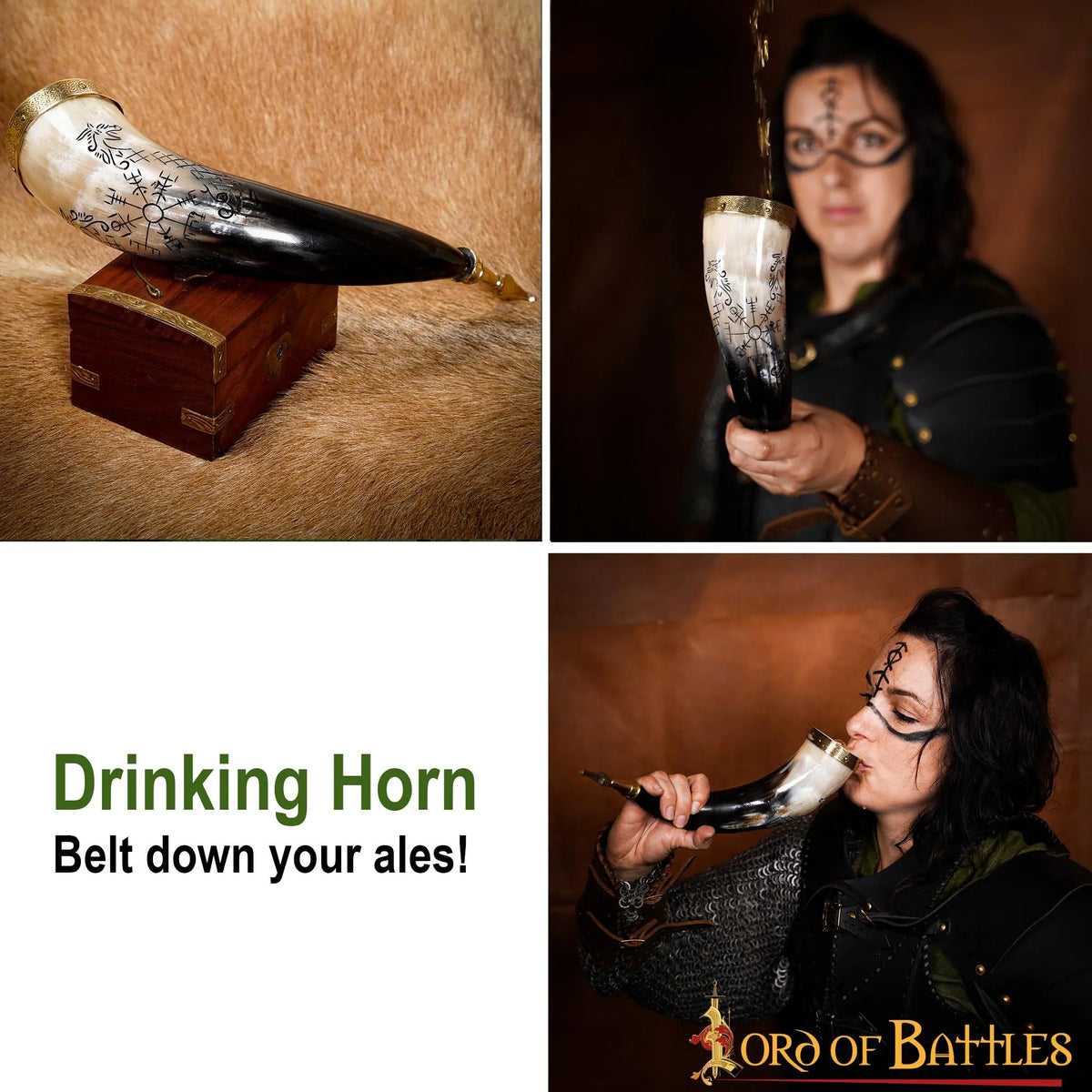 Viking drinking horn Jormungandr and Vegvisir, 300-400 ml
