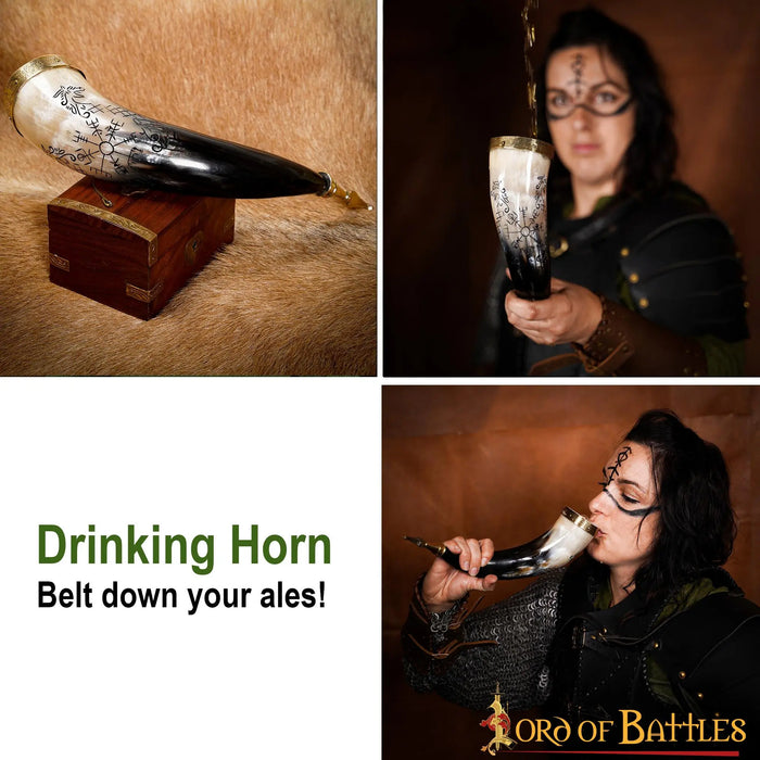 Viking drinking horn Jormungandr and Vegvisir, 300-400 ml