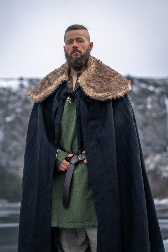 Fur cloak John, black, wool mix