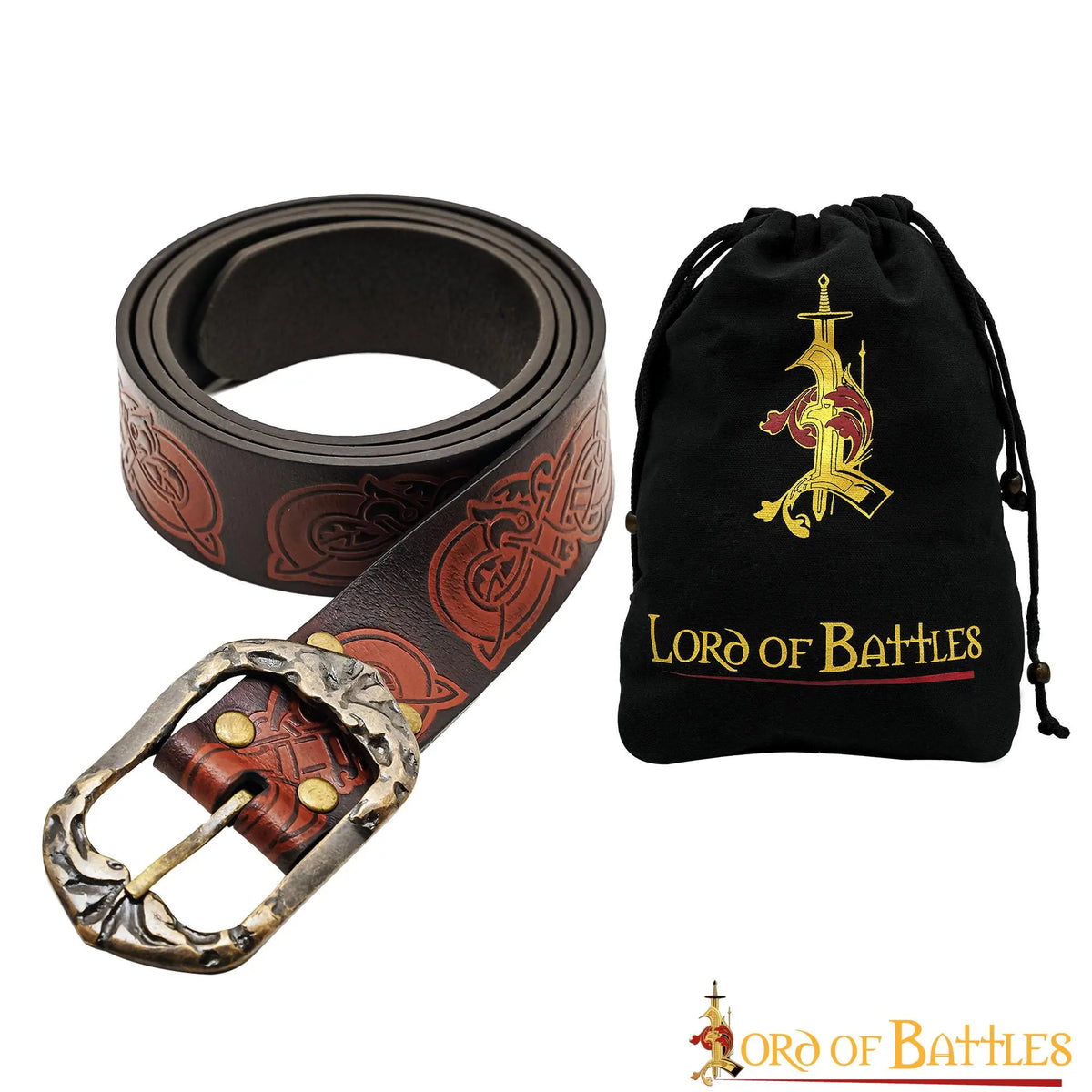 Wikinger Gürtel mit Drachen, 130 cm, braun